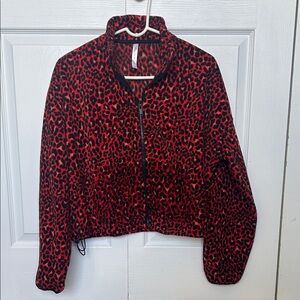 Fabletics Red and Black Leopard Fleece Jacket